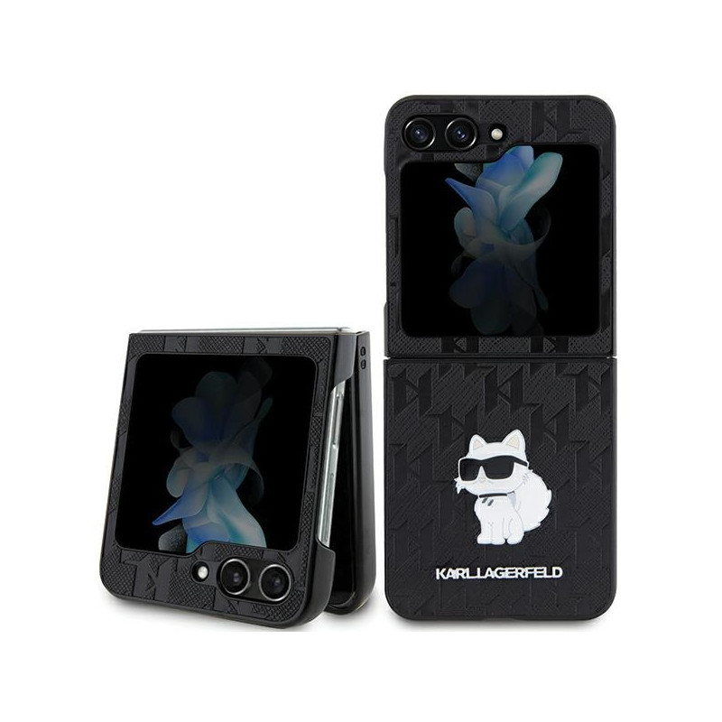 Karl Lagerfeld Saffiano Monogram Choupette Pin dėklas, skirtas Samsung Galaxy Z Flip 5 - juodas