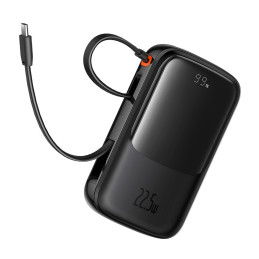 Baseus Qpow Pro+ 10000mAh 22,5W maitinimo blokas su įmontuotu USB-C laidu ir ekranu – juodas