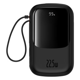 Baseus Qpow Pro+ 20000mAh 22,5W maitinimo blokas su įmontuotu USB-C laidu ir ekranu – juodas