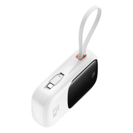 Baseus Qpow Pro+ 20000mAh 22,5W maitinimo blokas su įmontuotu USB-C laidu ir ekranu – baltas