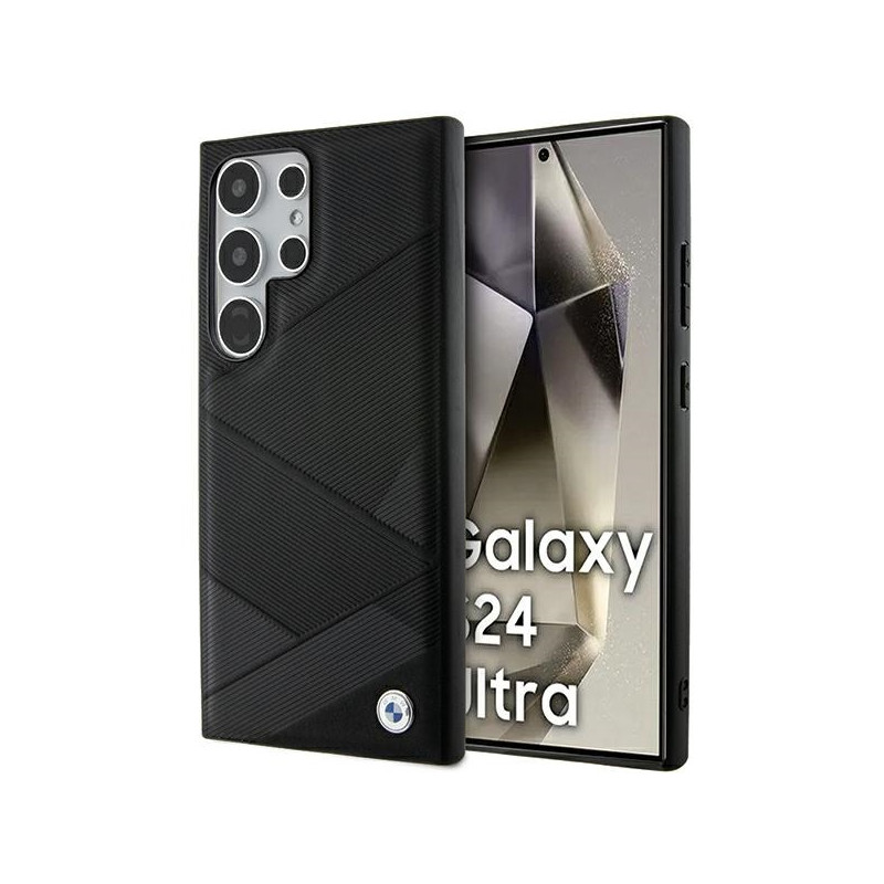 BMW Signature Leather Crossing Lines Pattern dėklas, skirtas Samsung Galaxy S24 Ultra - juodas