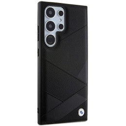 BMW Signature Leather Crossing Lines Pattern dėklas, skirtas Samsung Galaxy S24 Ultra - juodas