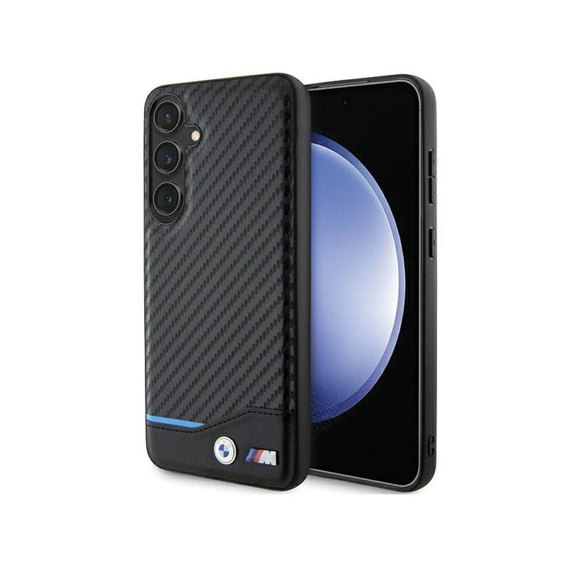 BMW Leather Carbon dėklas Samsung Galaxy S24+ - juodas