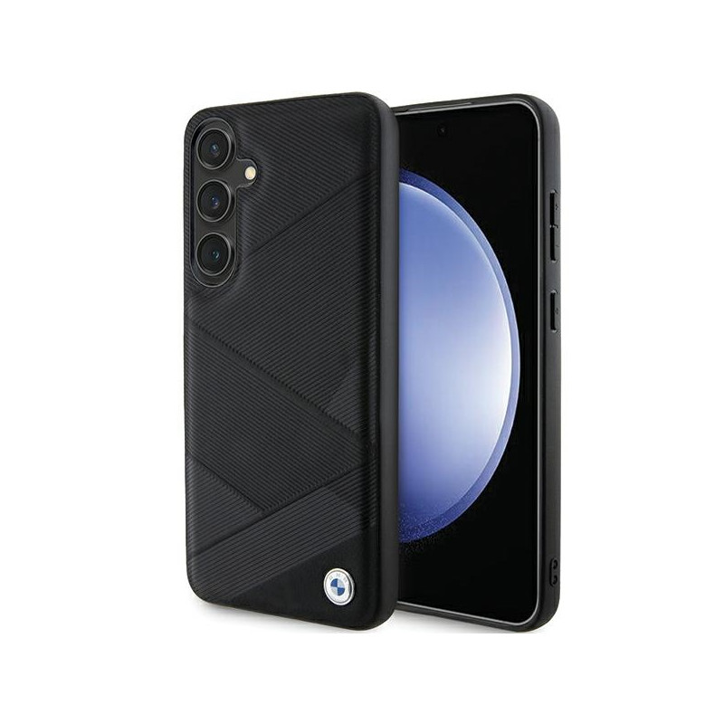 BMW Signature Leather Crossing Lines Pattern dėklas, skirtas Samsung Galaxy S24+ - juodas