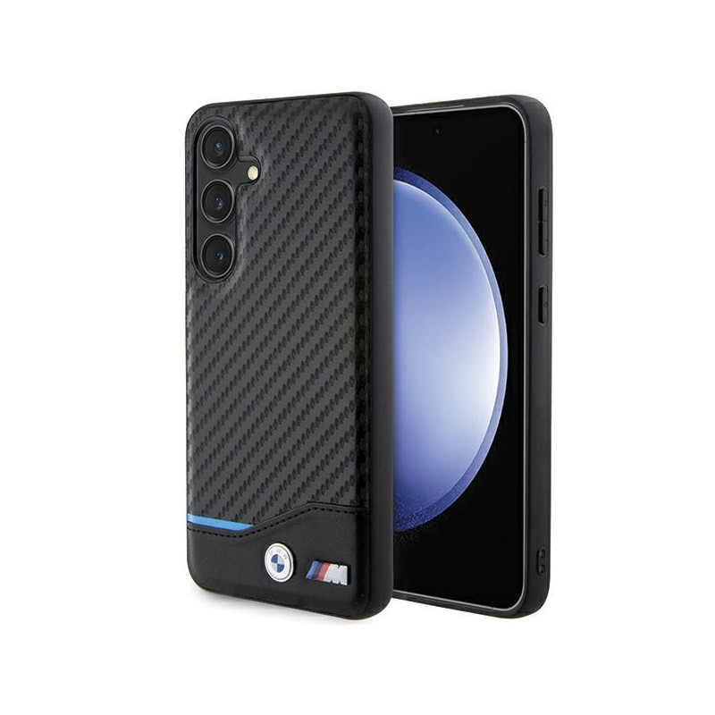 BMW Leather Carbon dėklas Samsung Galaxy S24 - juodas
