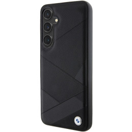 BMW Signature Leather Crossing Lines Pattern dėklas, skirtas Samsung Galaxy S24 - juodas