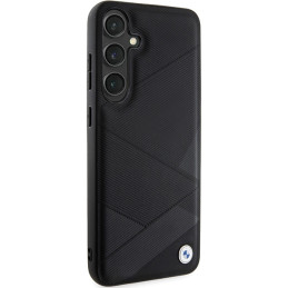 BMW Signature Leather Crossing Lines Pattern dėklas, skirtas Samsung Galaxy S24 - juodas