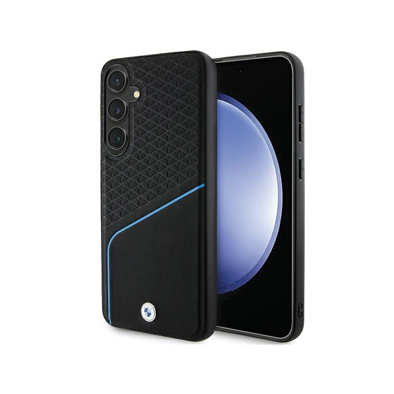 BMW Signature Leather Textured & Line MagSafe dėklas, skirtas Samsung Galaxy S24+ - juodas