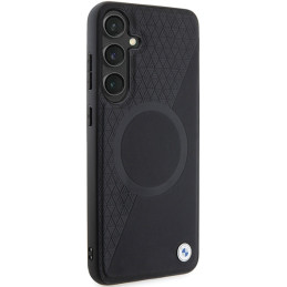 BMW Signature Leather Half Textured & Circle MagSafe dėklas, skirtas Samsung Galaxy S24+ - juodas