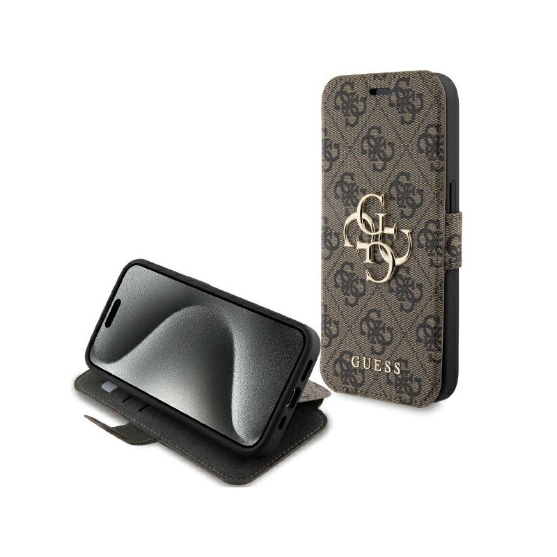 Guess 4G Metal Logo dėklas, skirtas iPhone 15 Pro - rudas