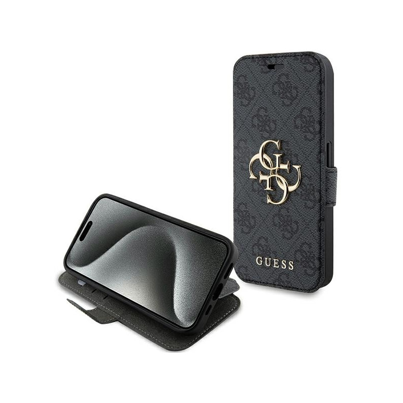 Guess 4G Metal Logo dėklas, skirtas iPhone 15 Pro - pilkas