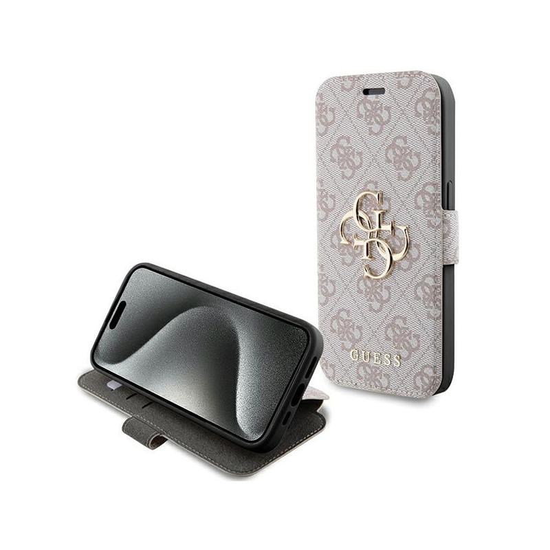 Guess 4G Metal Logo dėklas iPhone 15 Pro - rožinis