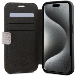 Guess 4G Metal Logo dėklas iPhone 15 Pro - rožinis