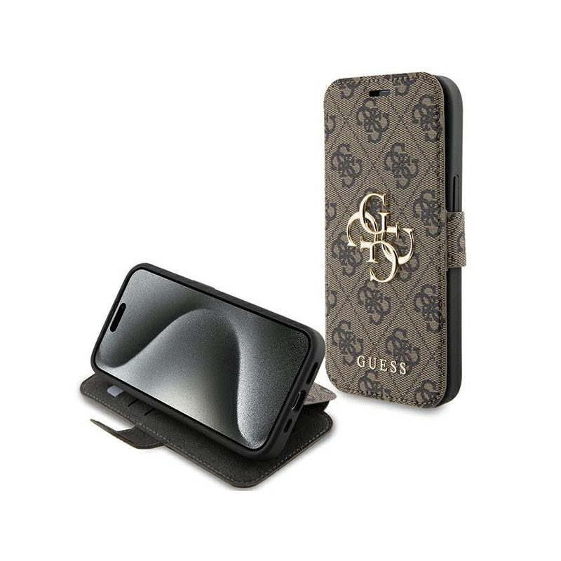 Guess 4G Metal Logo dėklas iPhone 15 / 14 / 13 - rudas