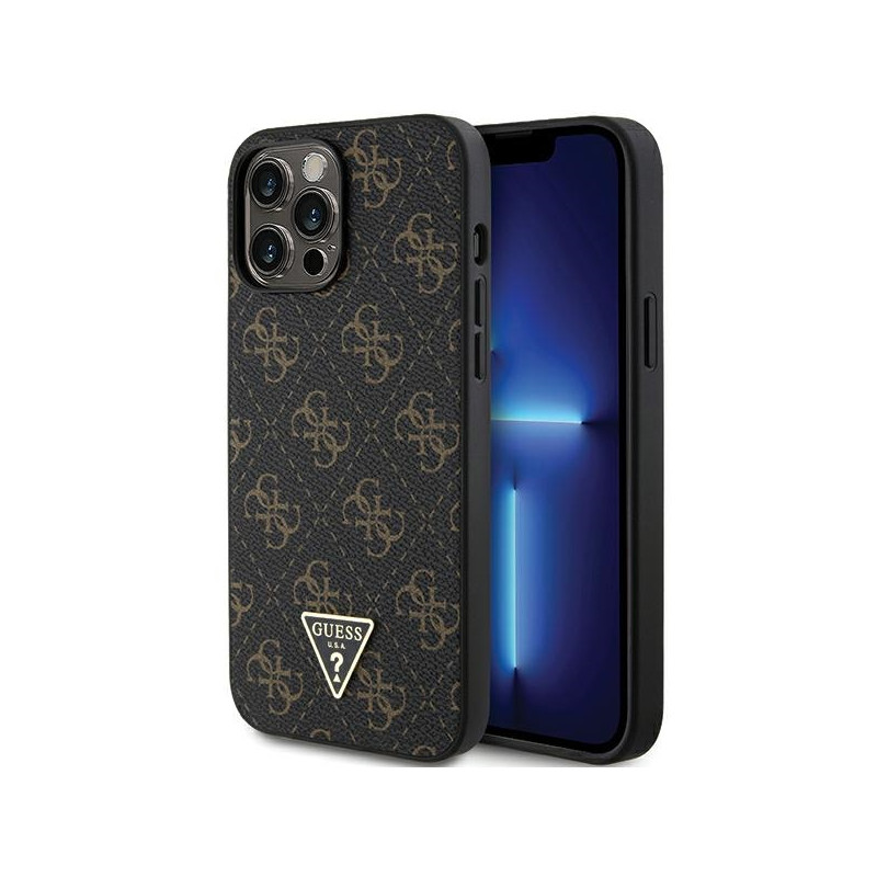 Guess 4G Triangle Metal Logo dėklas, skirtas iPhone 13 Pro Max - juodas
