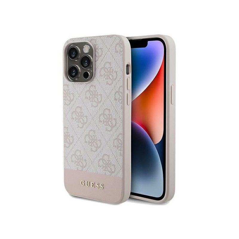 Guess 4G Stripe Collection dėklas iPhone 14 Pro - rožinis