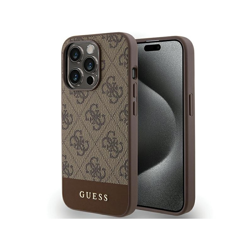 Guess 4G Stripe Collection dėklas iPhone 15 Pro - rudas