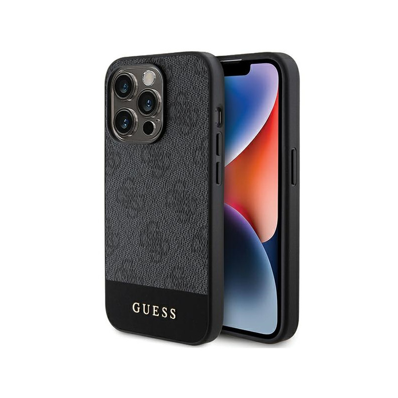 Guess 4G Stripe Collection dėklas iPhone 15 Pro - pilkas