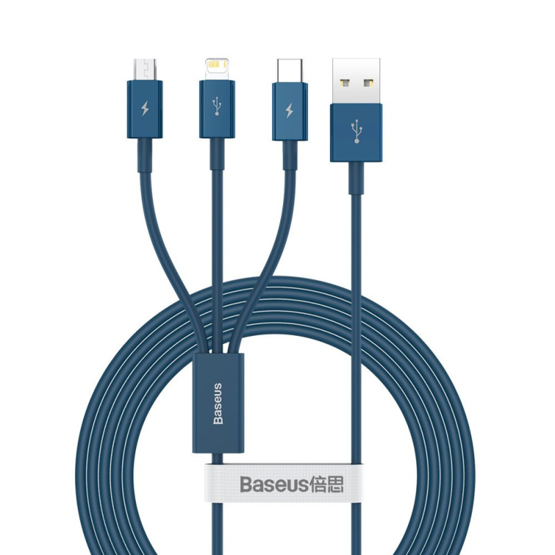 Baseus Superior 3in1 kabelis USB - Lightning / USB Type C / micro USB 3.5 A 1,5 m mėlynas (CAMLTYS-03)