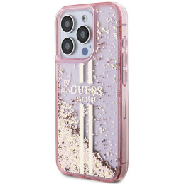 Guess Liquid Glitter Gold Stripes dėklas iPhone 15 Pro - rožinis
