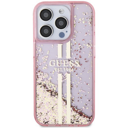 Guess Liquid Glitter Gold Stripes dėklas iPhone 15 Pro - rožinis