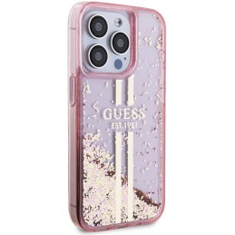 Guess Liquid Glitter Gold Stripes dėklas iPhone 15 Pro - rožinis