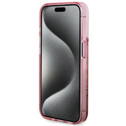 Guess Liquid Glitter Gold Stripes dėklas iPhone 15 Pro - rožinis