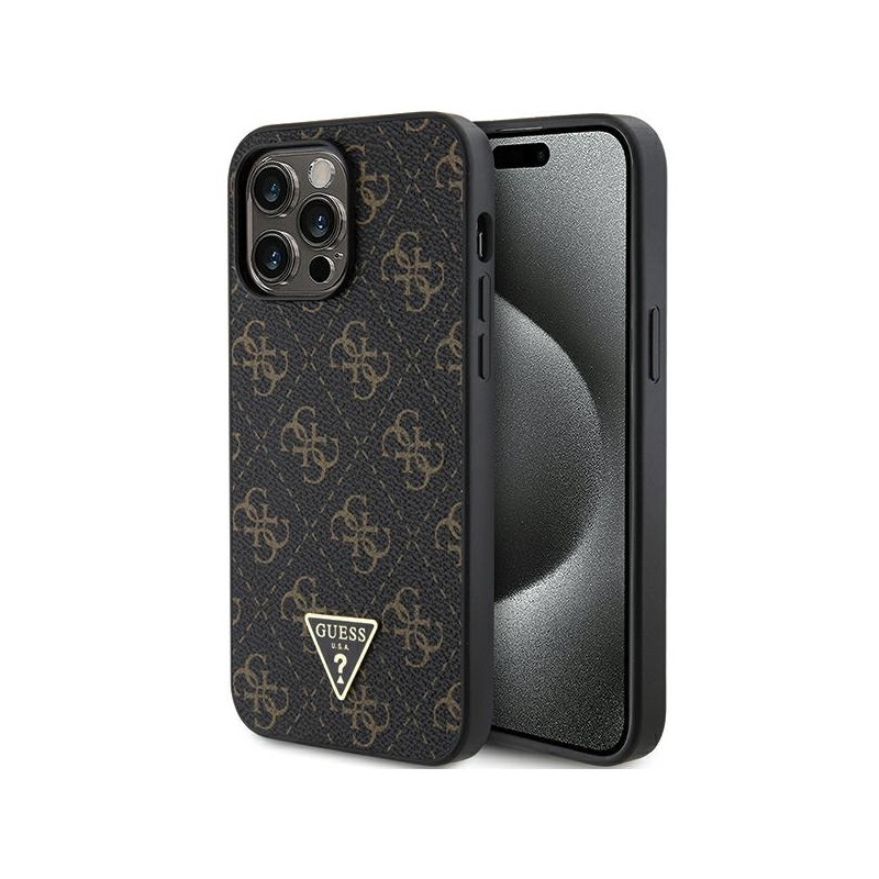Guess 4G Triangle Metal Logo dėklas iPhone 15 Pro - juodas