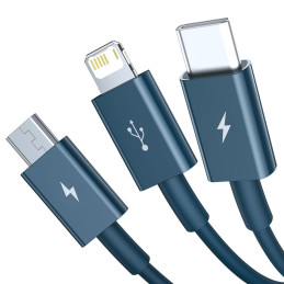 Baseus Superior 3in1 kabelis USB - Lightning / USB Type C / micro USB 3.5 A 1,5 m mėlynas (CAMLTYS-03)