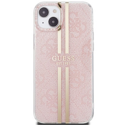 Guess IML 4G Gold Stripe dėklas, skirtas iPhone 15 Plus / 14 Plus - rožinis