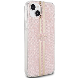 Guess IML 4G Gold Stripe dėklas, skirtas iPhone 15 Plus / 14 Plus - rožinis