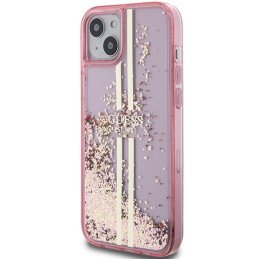 Guess Liquid Glitter Gold Stripes dėklas, skirtas iPhone 15 Plus / 14 Plus - rožinis