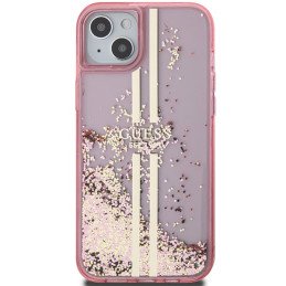 Guess Liquid Glitter Gold Stripes dėklas, skirtas iPhone 15 Plus / 14 Plus - rožinis