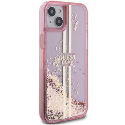 Guess Liquid Glitter Gold Stripes dėklas, skirtas iPhone 15 Plus / 14 Plus - rožinis