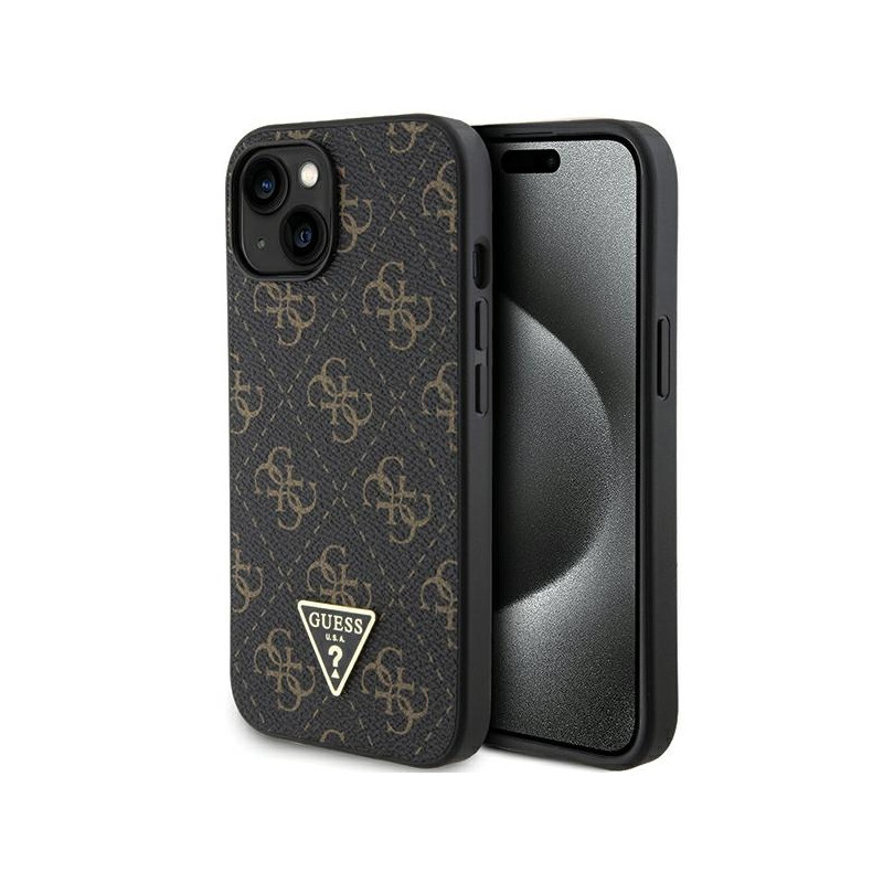 Guess 4G Triangle Metal Logo dėklas iPhone 15 Plus / 14 Plus - juodas