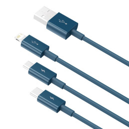 Baseus Superior 3in1 kabelis USB - Lightning / USB Type C / micro USB 3.5 A 1,5 m mėlynas (CAMLTYS-03)