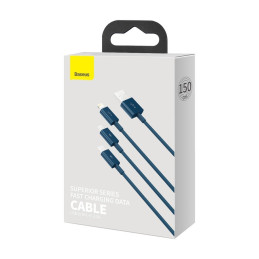 Baseus Superior 3in1 kabelis USB - Lightning / USB Type C / micro USB 3.5 A 1,5 m mėlynas (CAMLTYS-03)