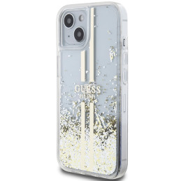 Guess Liquid Glitter Gold Stripes dėklas, skirtas iPhone 15 / 14 / 13 - skaidrus
