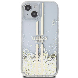 Guess Liquid Glitter Gold Stripes dėklas, skirtas iPhone 15 / 14 / 13 - skaidrus