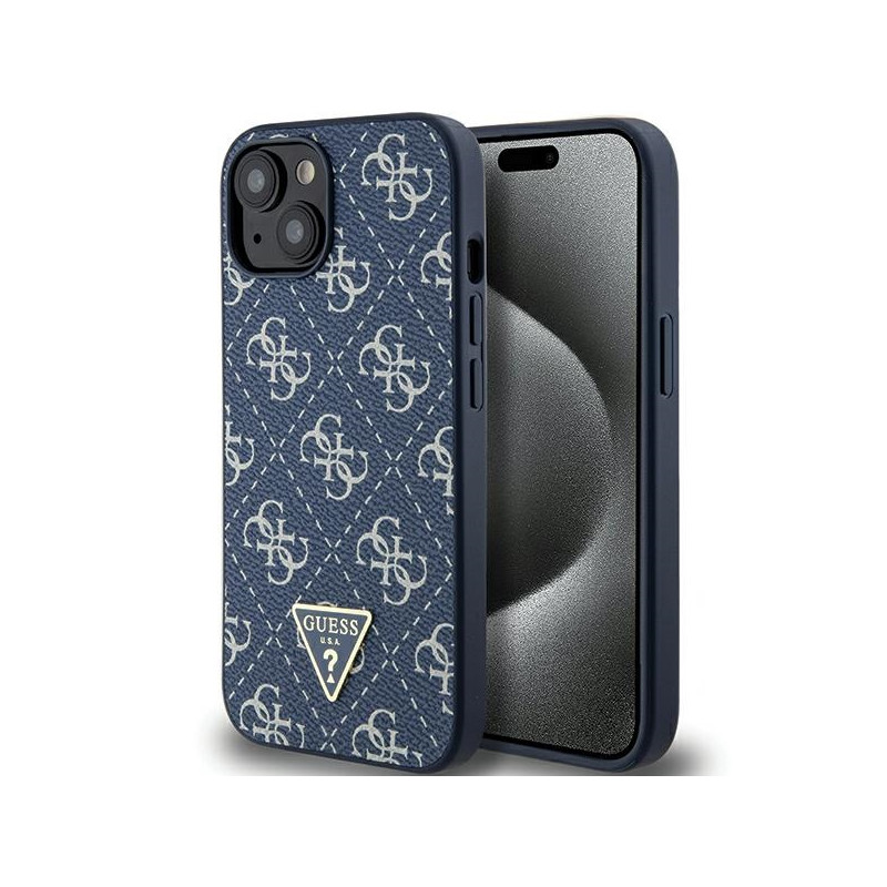 Guess 4G trikampis metalinis logotipo dėklas, skirtas iPhone 15/ 14/ 13 – mėlynas