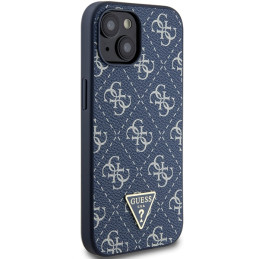 Guess 4G trikampis metalinis logotipo dėklas, skirtas iPhone 15/ 14/ 13 – mėlynas