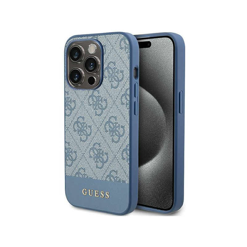 Guess 4G Stripe Collection dėklas, skirtas iPhone 15 Pro Max - mėlynas