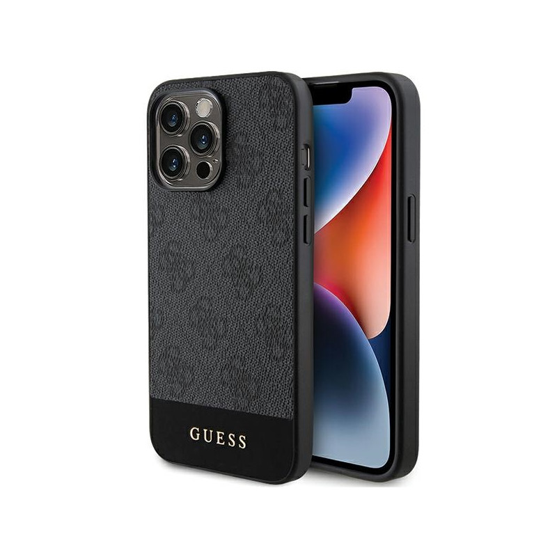 Guess 4G Stripe Collection dėklas, skirtas iPhone 15 Pro Max - pilkas