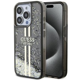 Guess Liquid Glitter Gold Stripes dėklas, skirtas iPhone 15 Pro Max - juodas