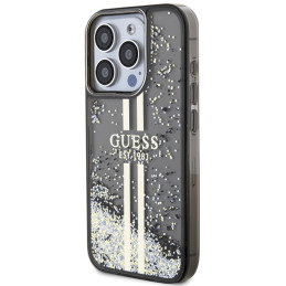 Guess Liquid Glitter Gold Stripes dėklas, skirtas iPhone 15 Pro Max - juodas