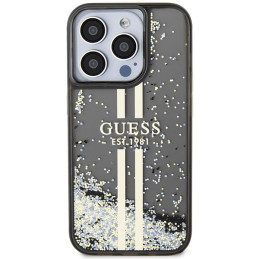 Guess Liquid Glitter Gold Stripes dėklas, skirtas iPhone 15 Pro Max - juodas