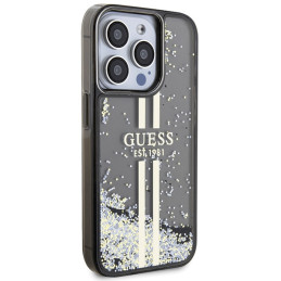Guess Liquid Glitter Gold Stripes dėklas, skirtas iPhone 15 Pro Max - juodas