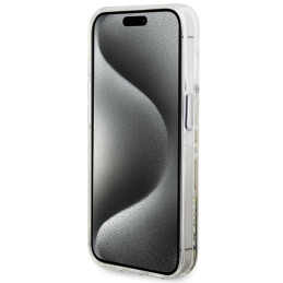 Guess Liquid Glitter Gold Stripes dėklas, skirtas iPhone 15 Pro Max - skaidrus