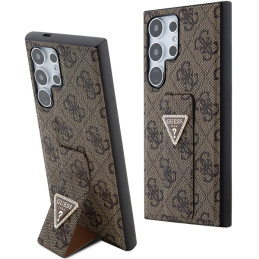 Guess Grip Stand 4G Triangle Strass dėklas, skirtas Samsung Galaxy S24 Ultra - rudas