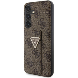 Guess Grip Stand 4G Triangle Strass dėklas, skirtas Samsung Galaxy S24 - rudas